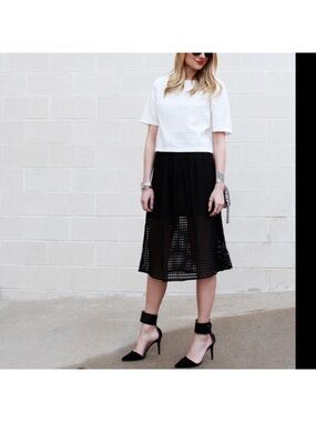 Women's Black Midi Eyelet Skirt - Sleek A-Line Style